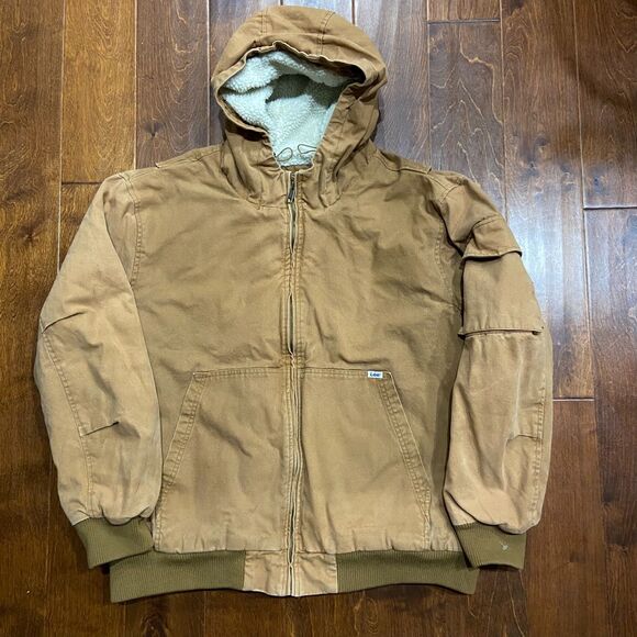Lee Vintage 90s Workwear Full Zip Canvas Brown Sherpa Lined Trucker Jacket XXL - Picture 4 of 12
